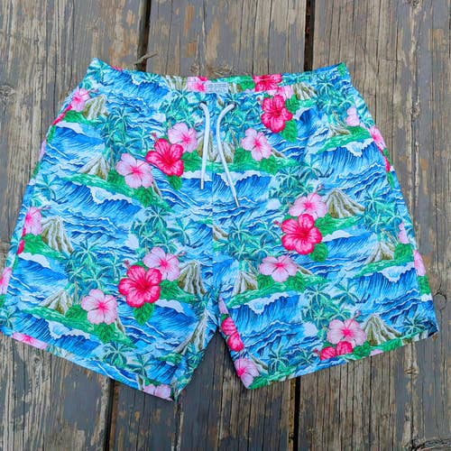 Franks Sydney Mens Floral Tropical Swim Trunks Boardshorts Ocean Wave M size