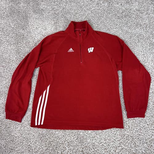 Wisconsin Badgers Pullover Mens Medium NCAA Football Fleece Quarter Zip Adidas
