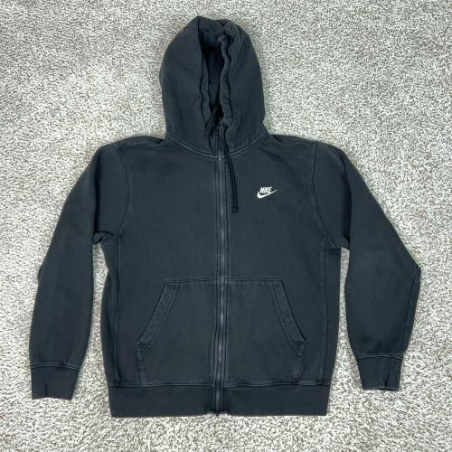 Nike Hoodie Mens Small Black Full Zip Fleece Sweatshirt Swoosh Logo Athletic Top