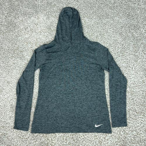Nike Shirt Womens Medium Gray Dri-FIT Hooded Long Sleeve Running Gym Top Workout