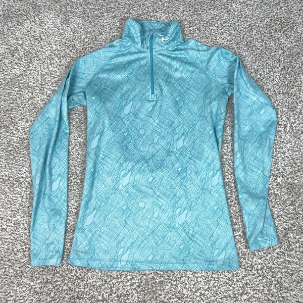 Nike Pullover Womens Medium Blue Pro Combat Dri-FIT 1/4 Zip Long Sleeve Top