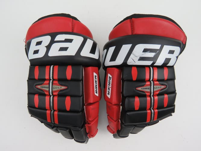 Vintage Leather Black Red White Bauer SDP Hockey Gloves Senior Size 14"