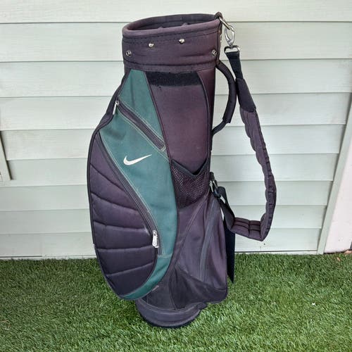 Vintage Nike golf carry bag black Green shield logo Five way divider padded strap