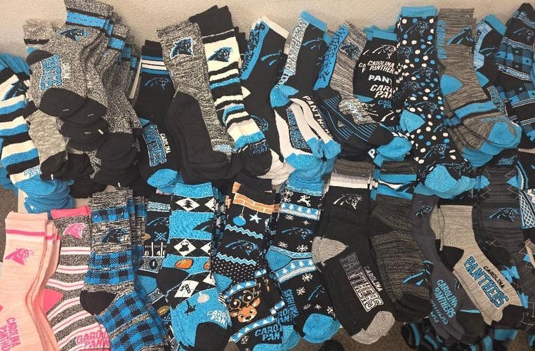 Lot1 Mens NFL CAROLINA PANTHERS 20 Pairs Socks Lot MED/LG New YES 20 PAIR