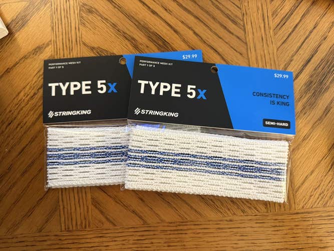 Lot of 2 White (w/ Navy Blue Stripe) StringKing Type 5x Semi-Hard Mesh (New)