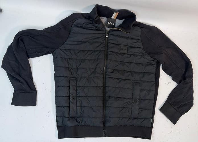 BOSS H-Hernesto Mixed-Material Jacket With Padded Front, Black, Medium