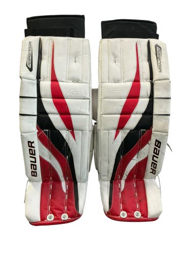 30" Junior Bauer Reactor 2000 Goalie Leg Pads  White/Red/Black (Used)