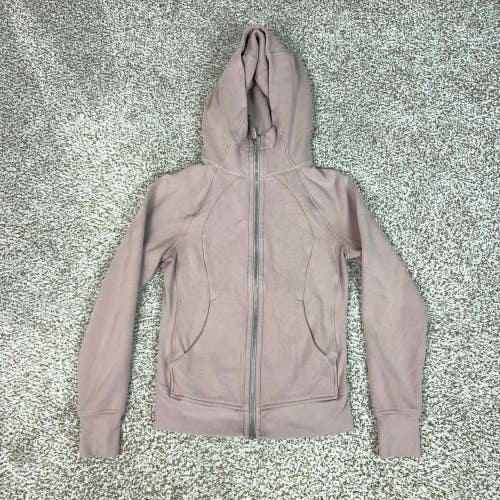 Lululemon Hoodie Womens 4 Pink Fleece Full Zip Thumbholes Logo Cozy Athletic