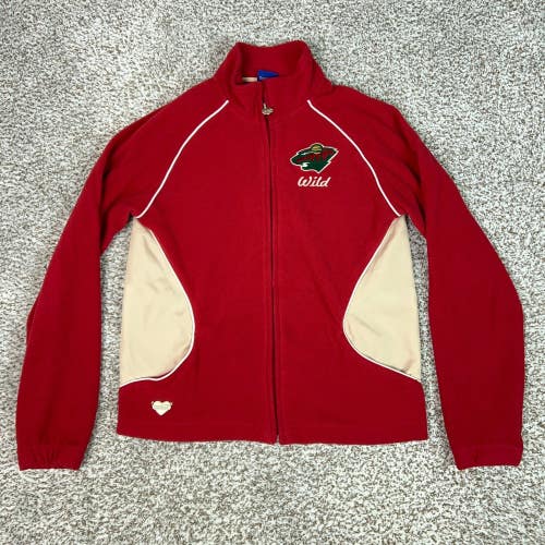 Minnesota Wild Jacket Womens Medium Red Reebok NHL Full Zip Fleece Hockey Logo