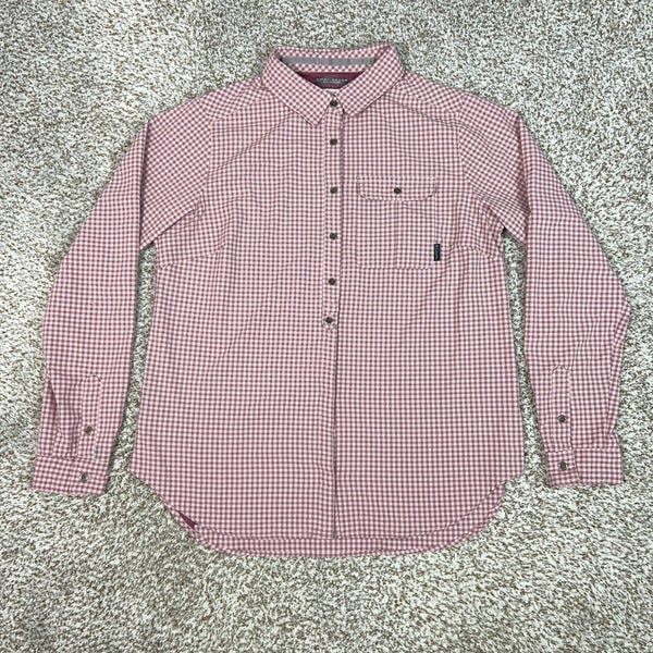 Columbia Shirt Men Large Red White Gingham Button Down Omni Shade Hiking Popover