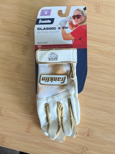 Franklin Sports USA Softball Classic X FP Girls Small Batting Gloves White Gold