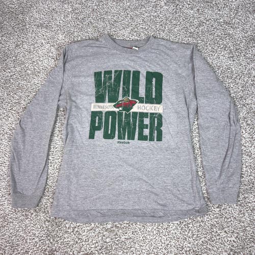 Minnesota Wild Shirt Mens XL Gray NHL Hockey Reebok Wild Long Sleeve Tee Sports