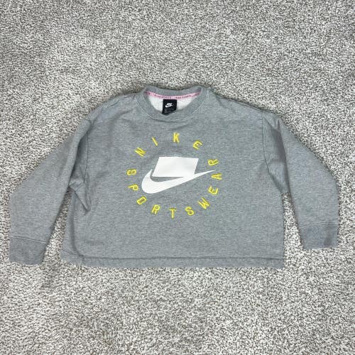 Nike Sweatshirt Womens Medium Gray Crewneck Nike Sportswear Logo Pullover Terry