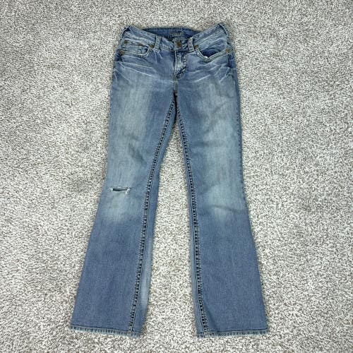 Silver Jeans Womens 29 Blue Suki Bootcut Mid Rise Distressed Embroidered Western