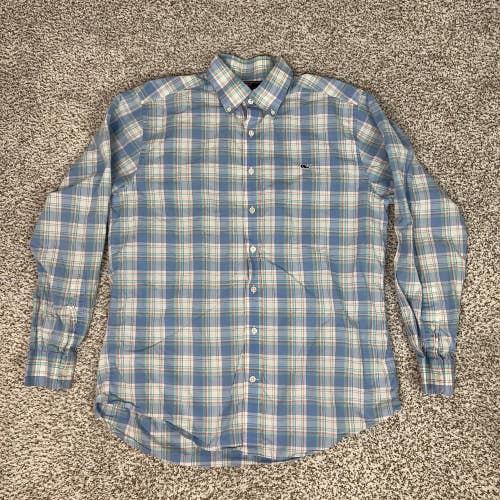 Vineyard Vines Shirt Mens Large Blue Plaid Slim Fit Whale Button Long Sleeve