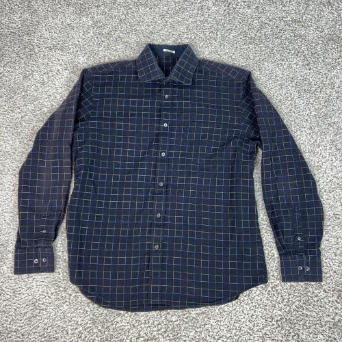 Bugatchi Shirt Mens XL Blue Check Shaped Fit Long Sleeve Button Casual Top Work
