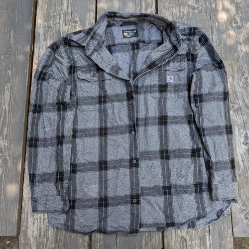 Carhartt Loose Fit Heavy Flannel Shirt XL Grey Plaid Workwear Grunge Shacket
