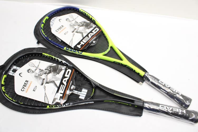 TWO (2) HEAD SQUASH RACQUETS: CYBER PRO & CYBER EDGE. PRE-STRUNG W/ COVER