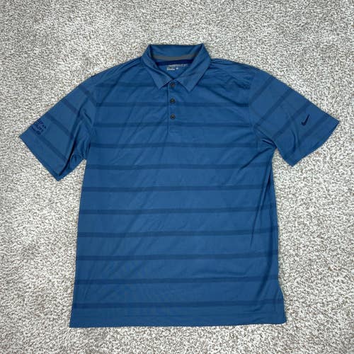 Nike Golf Polo Shirt Mens Large Blue Striped Performance Top Dri-Fit Swoosh Logo