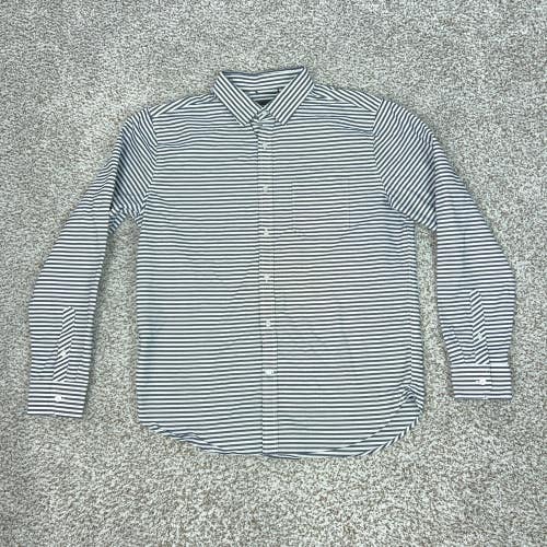 Under Armour Shirt Mens Large Fitted Blue White Stripe Long Sleeve Button Front