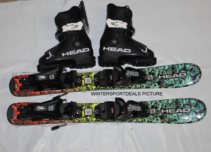 NEW 2027 HEAD 67cm kids skis Monster adjustable bindings + 15.5/US 8 boots