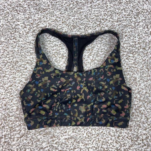 Athleta Sports Bra Womens Small Black Camo Racerback Strappy Yoga Workout Gym