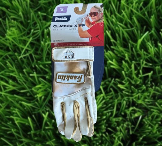 Franklin Sports USA Softball Classic X FP Girls Small Batting Gloves White Gold