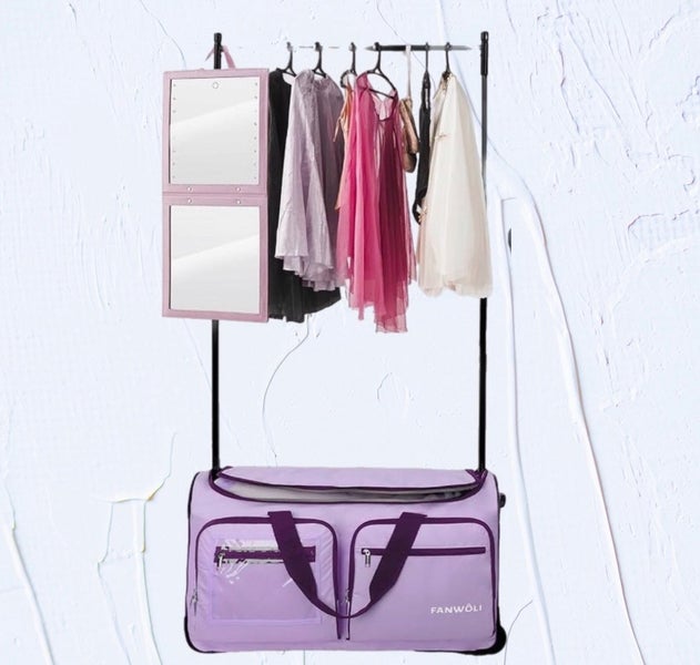 (New) Fanwoli 28” Dance Bag Garment Rack Rolling Duffel Vibrant Purple NWT