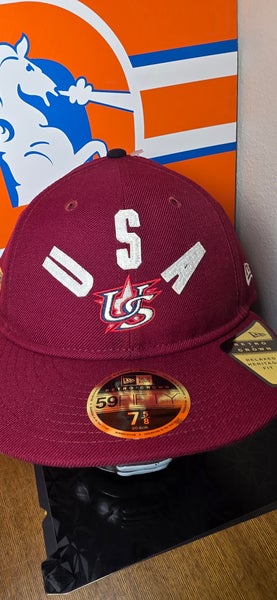 WBC Classical Script USA Dark Red Retro Crown 59FIFTY Fitted Cap 7 5/8 (New)
