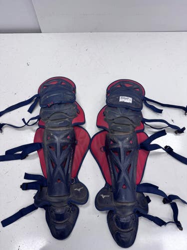 Used Mizuno SAMURAI 16.5 INCH Catchers Leg Guards Navy Blue Adult 11860-S000312781