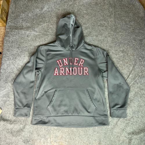 Under Armour Mens Hoodie Large Gray Red Sweatshirt Sweater Sports Logo Spellout
