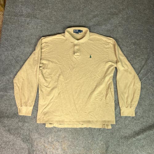 Polo Ralph Lauren Men Polo Shirt Extra Large Beige Green Pony Preppy Classic Top