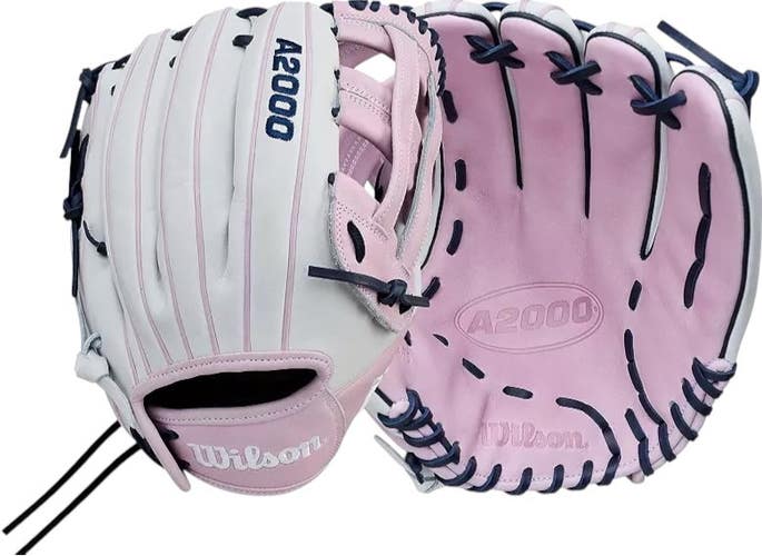 Used Wilson A2000 FP1275 RH Throw Fastpitch Gloves White And Pink 12 3/4" 11835-S000212234