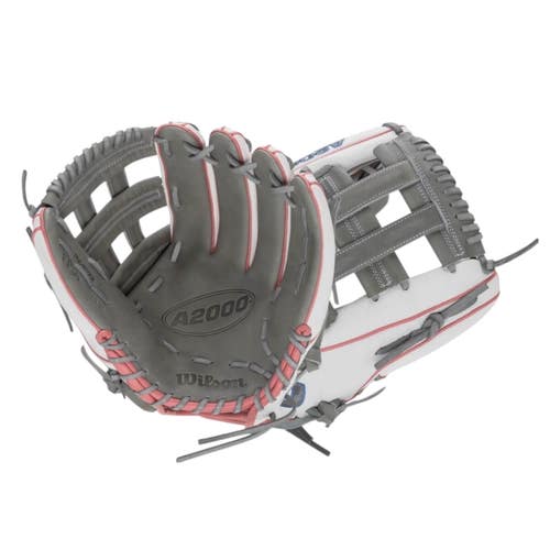 Used Wilson A2000 FP50 RH Throw Fastpitch Gloves White And Pink 12 1/4" 11835-S000212235