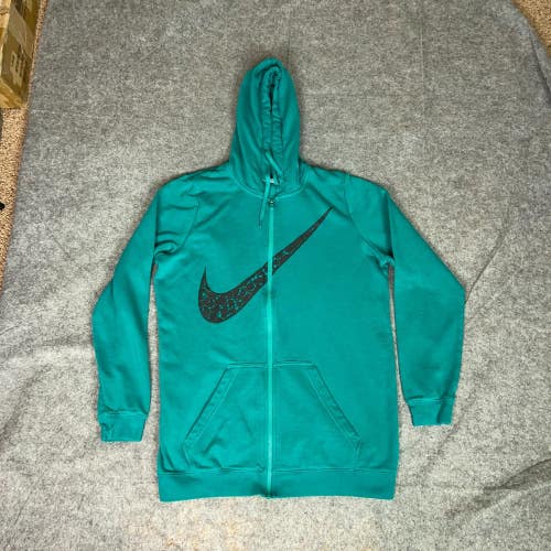 Nike Mens Hoodie Large Green Black Zip Sweatshirt Swoosh Jacket Logo Sports Top