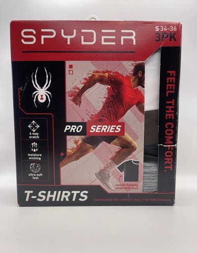 Small Men's Spyder Shirt (New) Pro Series Short Sleeve Athletic T-Shirts 3-Pack white black Gray