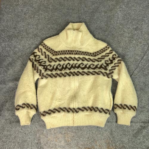 Eider Knit Womens Jacket Extra Large Cream Brown Wool Coat Sweater Nordic Top