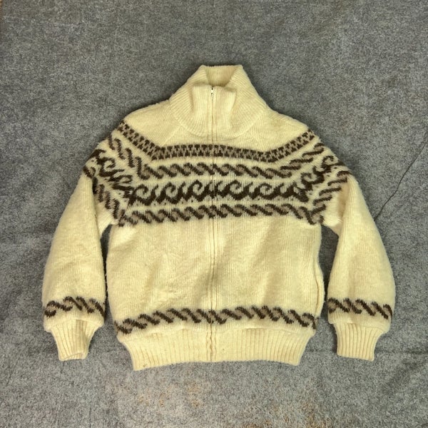 Eider Knit Womens Jacket Extra Large Cream Brown Wool Coat Sweater Nordic Top