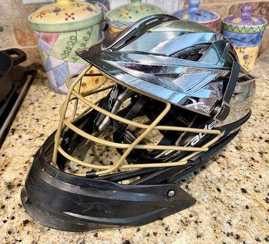 Cascade XRS Pro Helmet w/ Goalie Throat Guard (Used) - Dark Chrome and Gold Cage