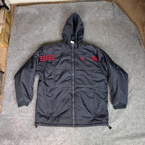 Vtg Adidas Mens Jacket Medium Gray Red Puffer Warmup Sports Softshell Y2K Thick