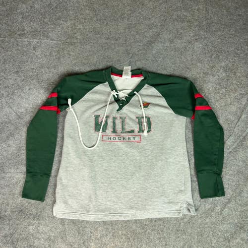Minnesota Wild Womens Sweatshirt Large Gray Green Lace Up Hockey NHL Sweater
