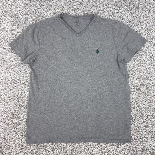 Polo Ralph Lauren Shirt Mens Medium Heather Gray V Neck Green Pony Logo Cotton
