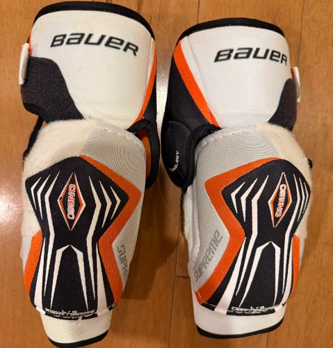 Bauer Supreme ONE60 Ice Hockey Elbow Pads | Senior Large | White/Orange/Black (Used)