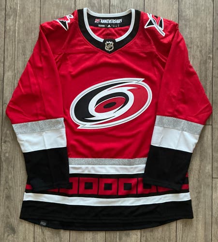 CAROLINA HURRICANES 25TH ANNIVERSARY ADIDAS PRIMEGREEN HOCKEY JERSEY SIZE 52