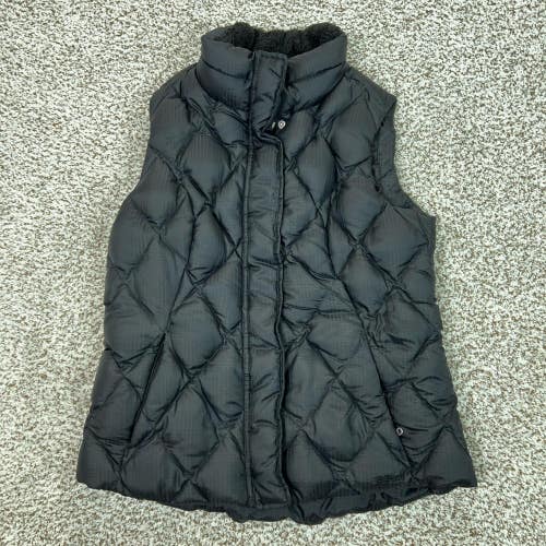 Eddie Bauer Vest Womens Medium Black Plaid Quilted Down Puffer EB650 Goose Fill