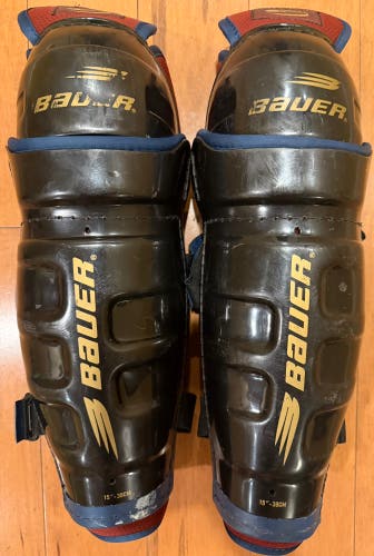 Vintage Bauer Supreme Power & Authority Hockey Shin Guards - Senior 15" (Used)