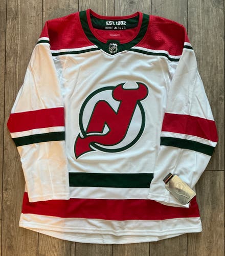 AUTHENTIC ADIDAS NEW JERSEY DEVILS HERITAGE WHITE/GREEN/RED HOCKEY JERSEY 52