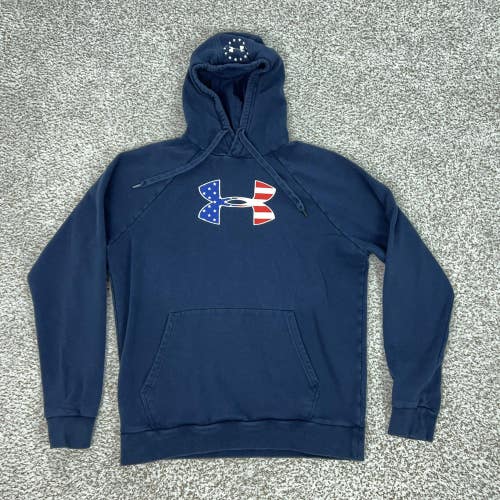 Under Armour Hoodie Mens Medium Blue Pullover Fleece USA Flag Logo ColdGear