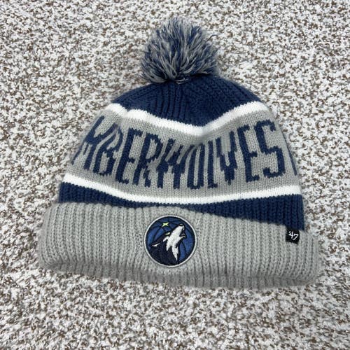 Minnesota Timberwolves Hat Beanie Mens One Size Gray NBA Basketball Knit Pom