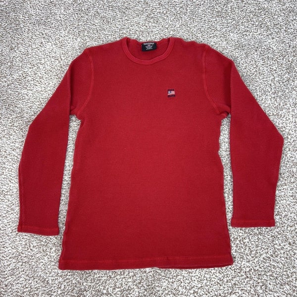 Vintage Polo Jeans Co Shirt Mens XL Red Thermal Waffle Knit Long Sleeve 90s